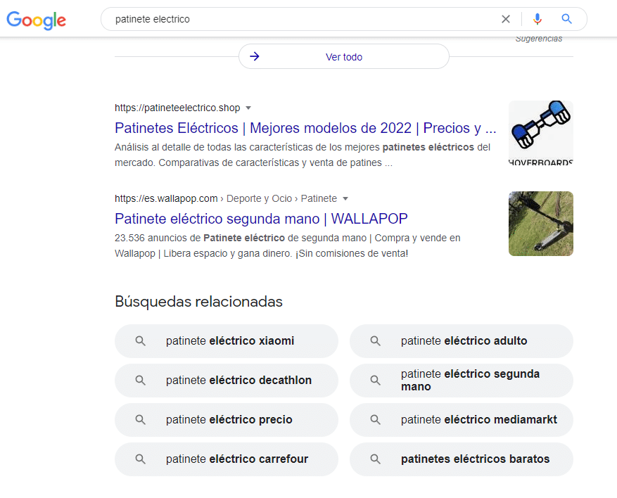 búsquedas relacionadas en Google para posicionar una web