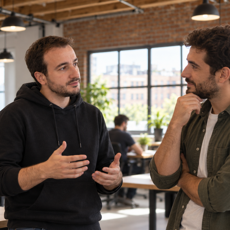 hablando en oficina